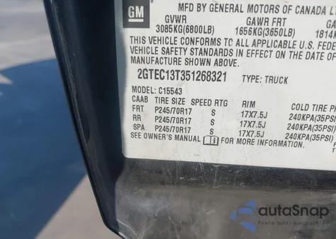 2005 GMC Sierra 1500 Sle z USA, uszkodzony, nr VIN 2GTEC13T351268321